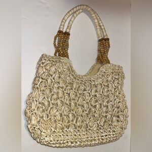 Cappella Straworld Chunky Crochet Woven Straw Purse with Beaded Handles
